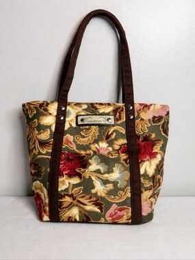 Longaberger Floral Tote Bag Small Cotton Vintage Cottagecore Purse Olive Green